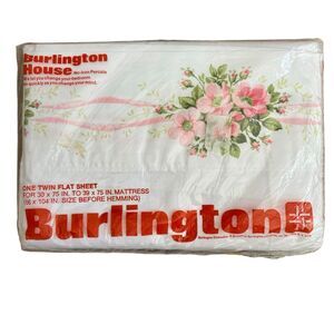 Vintage Twin Flat Sheet White Pink Flowers Floral No-Iron Percale